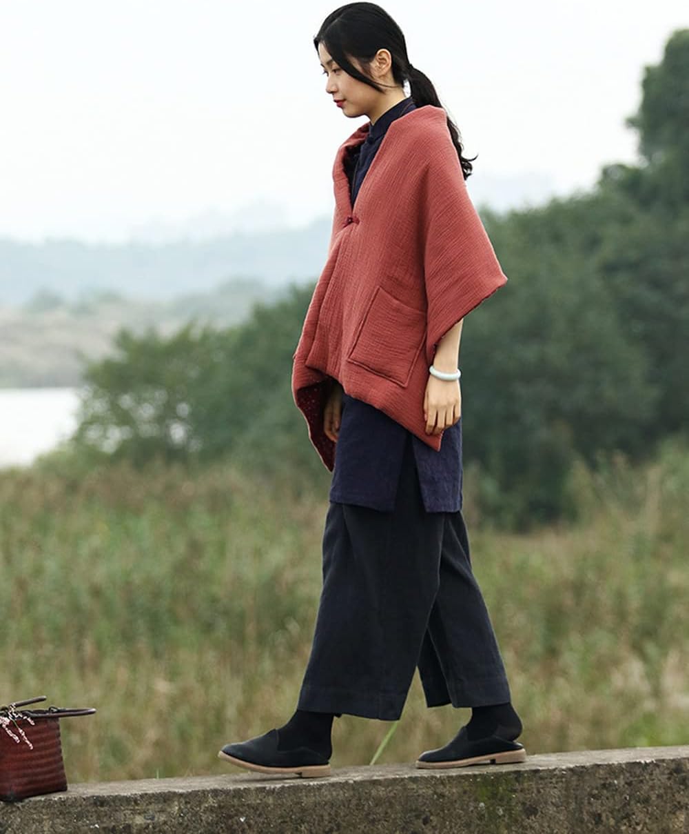 NFYM Women's Scarf Cape Coat Warm Quilted Front Pockets Warm Shawls Wraps Elegant Reversible Design