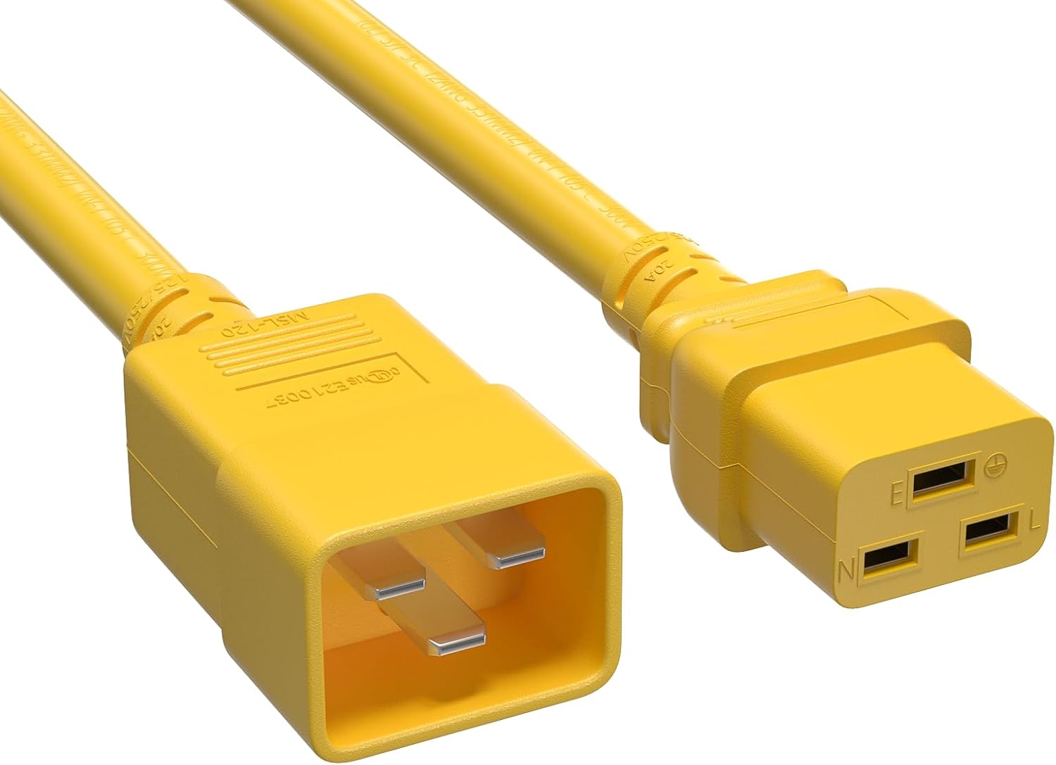 Cable Leader Yellow 6 ft 12 AWG 20A 250V Heavy Duty IEC320 C20 to IEC320 C19 Power