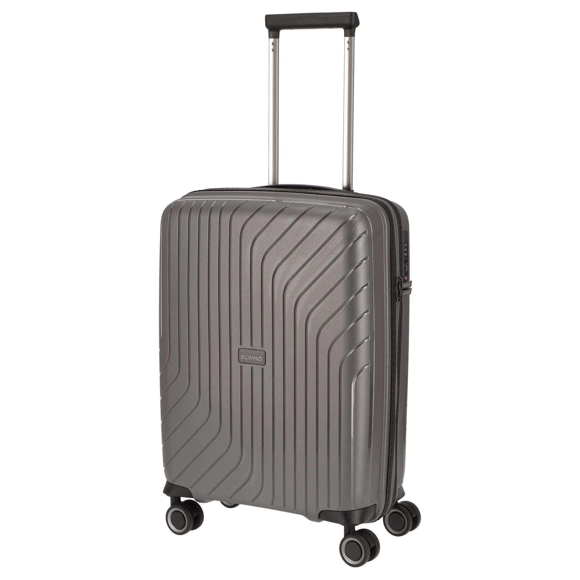Wave Valigia rigida Bagaglio a mano Trolley cabina 55cm Antracite, 4 ruote doppie, lucchetto TSA, espandibile, polipropilene leggero | 36L