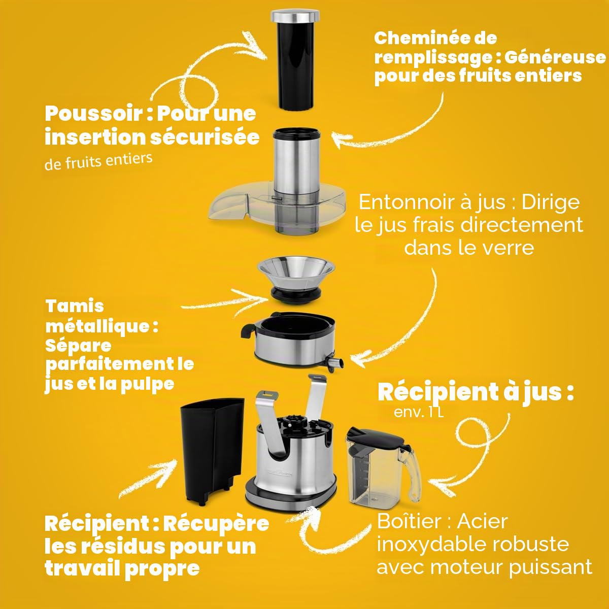 PROFI COOK PC-AE 1156 - Centrifugeuse Professionnelle - Bol 1 litre - 5 vitesses - Fonction turbo - Commande tactile - Affichage LED - 800 Watts - Couleur Argent et Noir