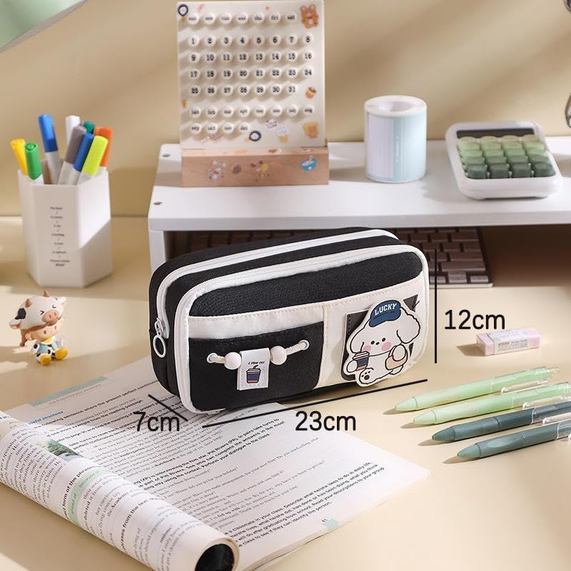 Image of SAMEZONE School Pencil Case for Girls Boys, Big Storage Pencil Pouch with 3 Layers, 6 Compartments, Stationery Organizer Bag for Kids, Teenagers & College Students - Cute Dog