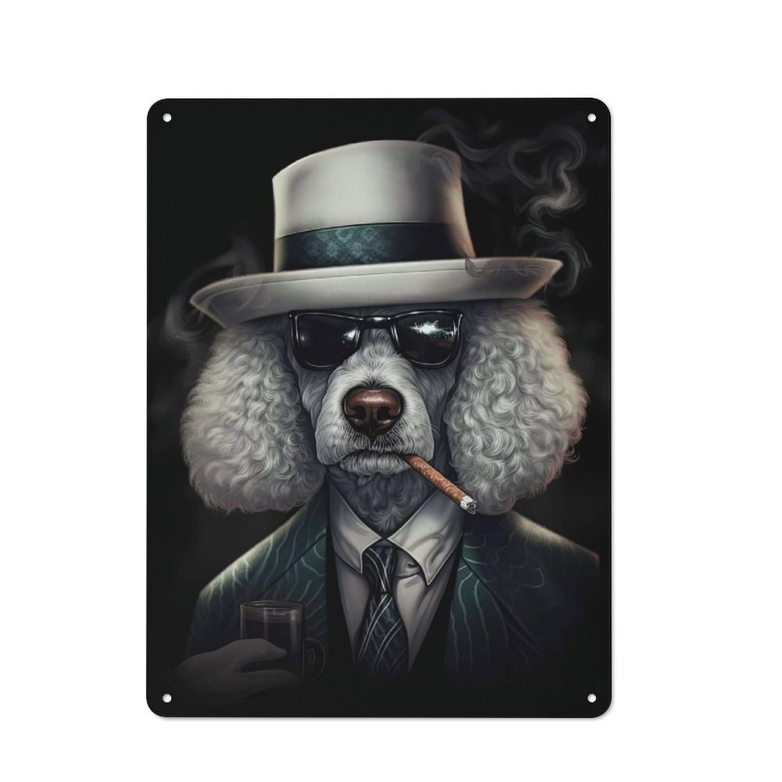 Junmoney Style-13 Poodle Dog Gangster Suit Rustic Metal Sign 40X30cm For Café Or Restaurant, Suited To Café Owners And Decorators