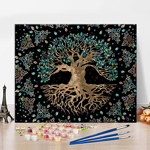 Malen nach Zahlen, Lebensbaum Malen nach Zahlen für Erwachsene, Bohemian Hippie Wunschbaum Erwachsene Malen nach Zahlen Kits auf Leinwand, Psychedelic rahmenlose Kunsthandwerk für Zuhause , 16 "x20" Cover