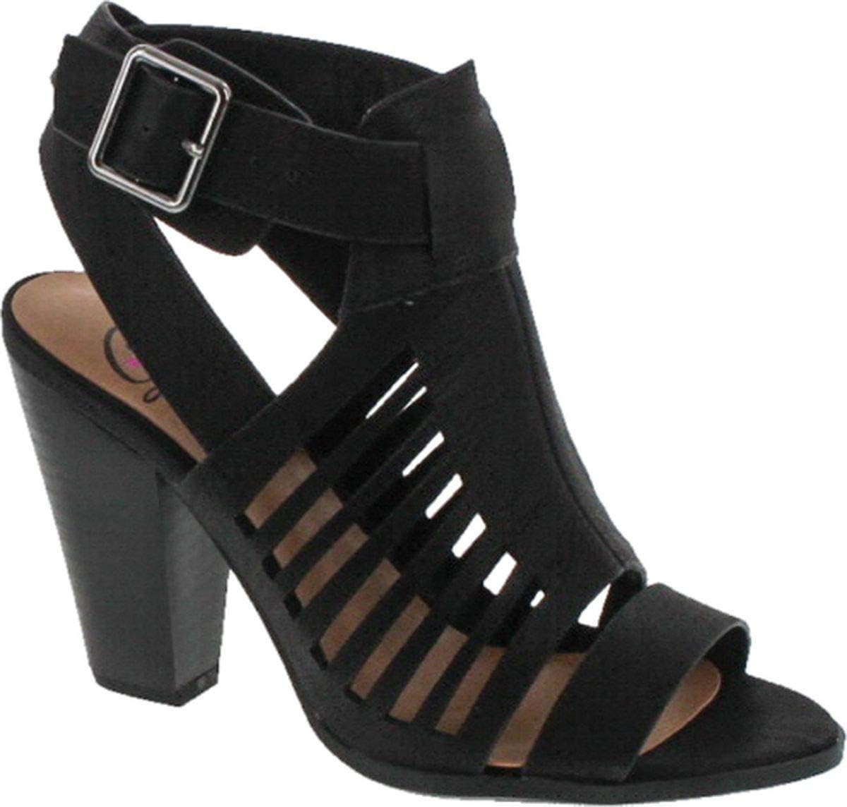 Soda Yummy ~ Gladiator Cutout Stacked Heel Sandal Shoes with Adjustable Ankle Buckle