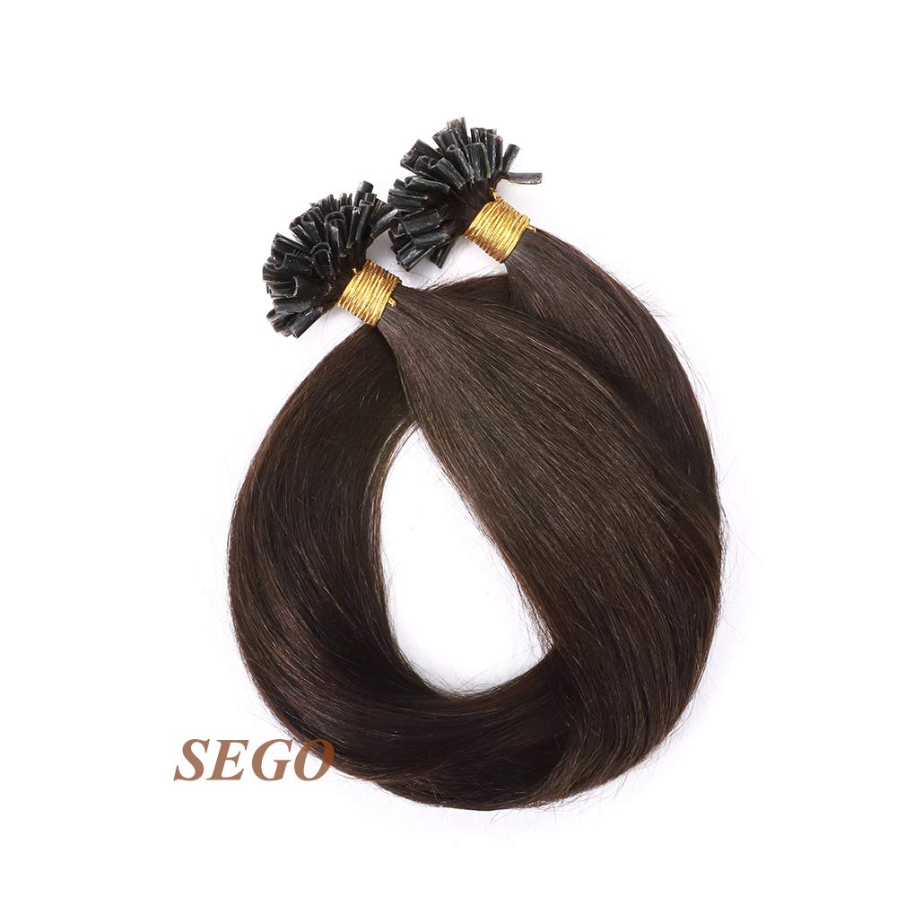 SEGO Extensions Echthaar Bondings Keratin U-Tip Remy Human Hair Haarverlängerung 50 Strähnen Dunkelbraun#2 24"(61cm)-50g