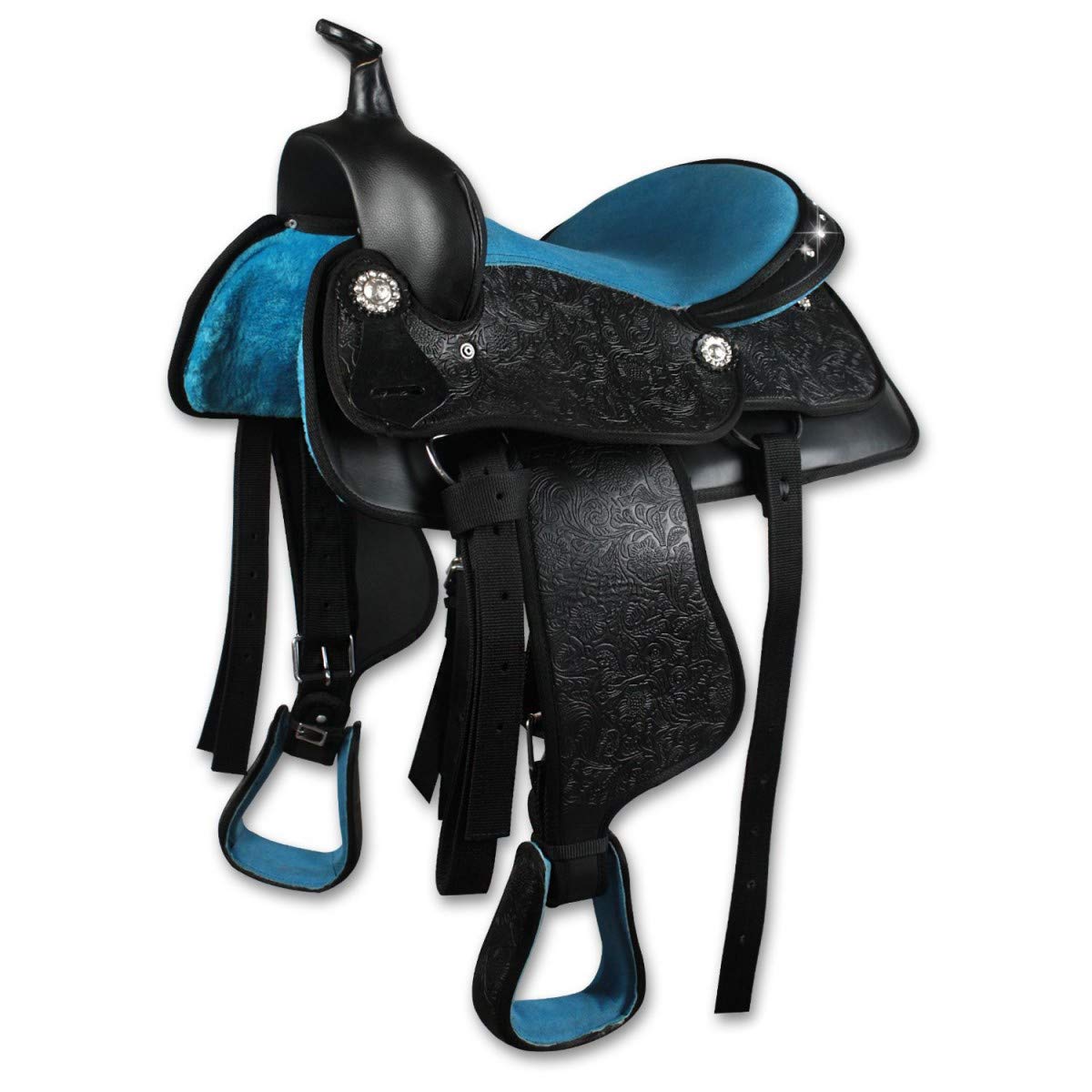 Sella Western New Gen Silver Horse, Turchese 15" (38 cm), Materiale Sintetico e Similpelle, Rinforzi di Nylon