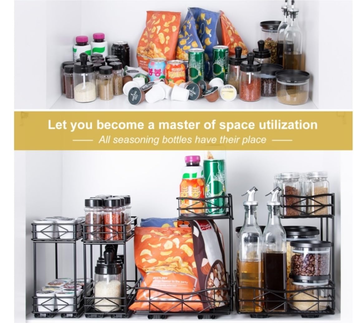 Estantería Especias Especiero Organizador Extraíble Para Especias Para Gabinete, Organizador De Condimentos Deslizante De 2 Niveles Resistente Para Gabinetes De Cocina Especiero Organizador Portaespec
