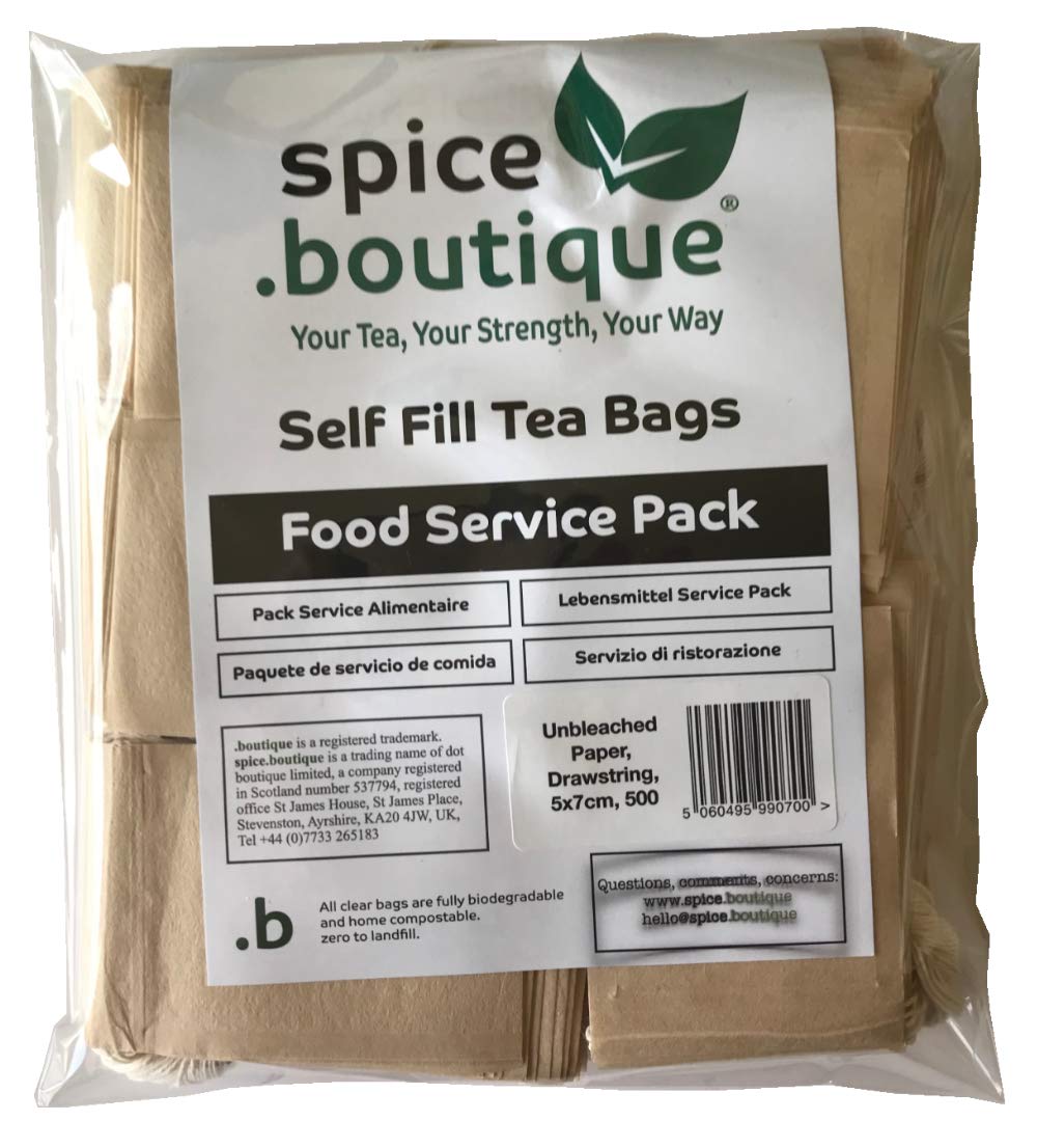 .boutiquespice Unbleached Paper Self Fill Teabags, Plastic Free, One Cup Size 5x7cm, 500