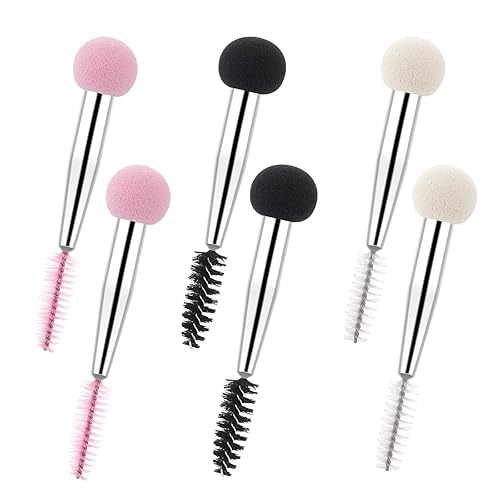 6 esponjas de maquillaje, aplicadores de sombra de ojos con punta de esponja, aplicador de base de esponja de doble cabeza con cepillos para cejas,
