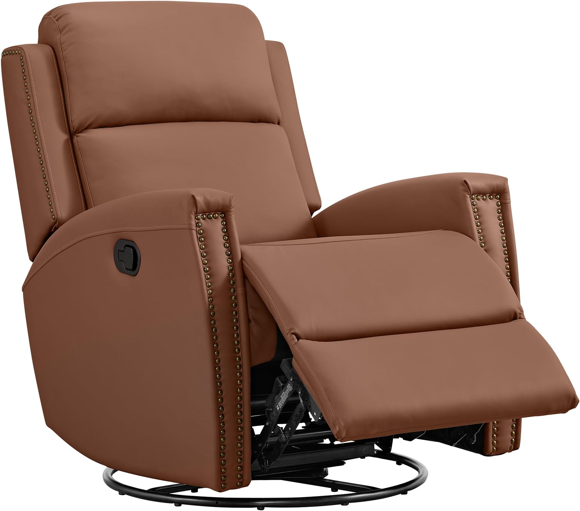 Leather Recliner Chair Swivel Rocker Manual Reclining Sofa for Adults Single Sofa with Rivet Decoration for Living Room Bedroom
