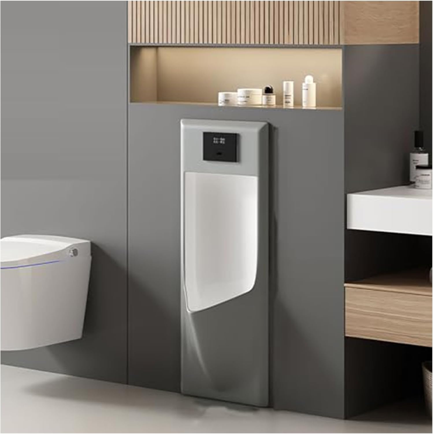 Wall Mounted Urinal for Men, Ceramic urine diverter, Commercial Washout Urinal, Automatic Sensor Flush, Splash-Proof for Bathrooms, Hotels, Shopping, Garage, KTV(Gray,Floor-Mounted)