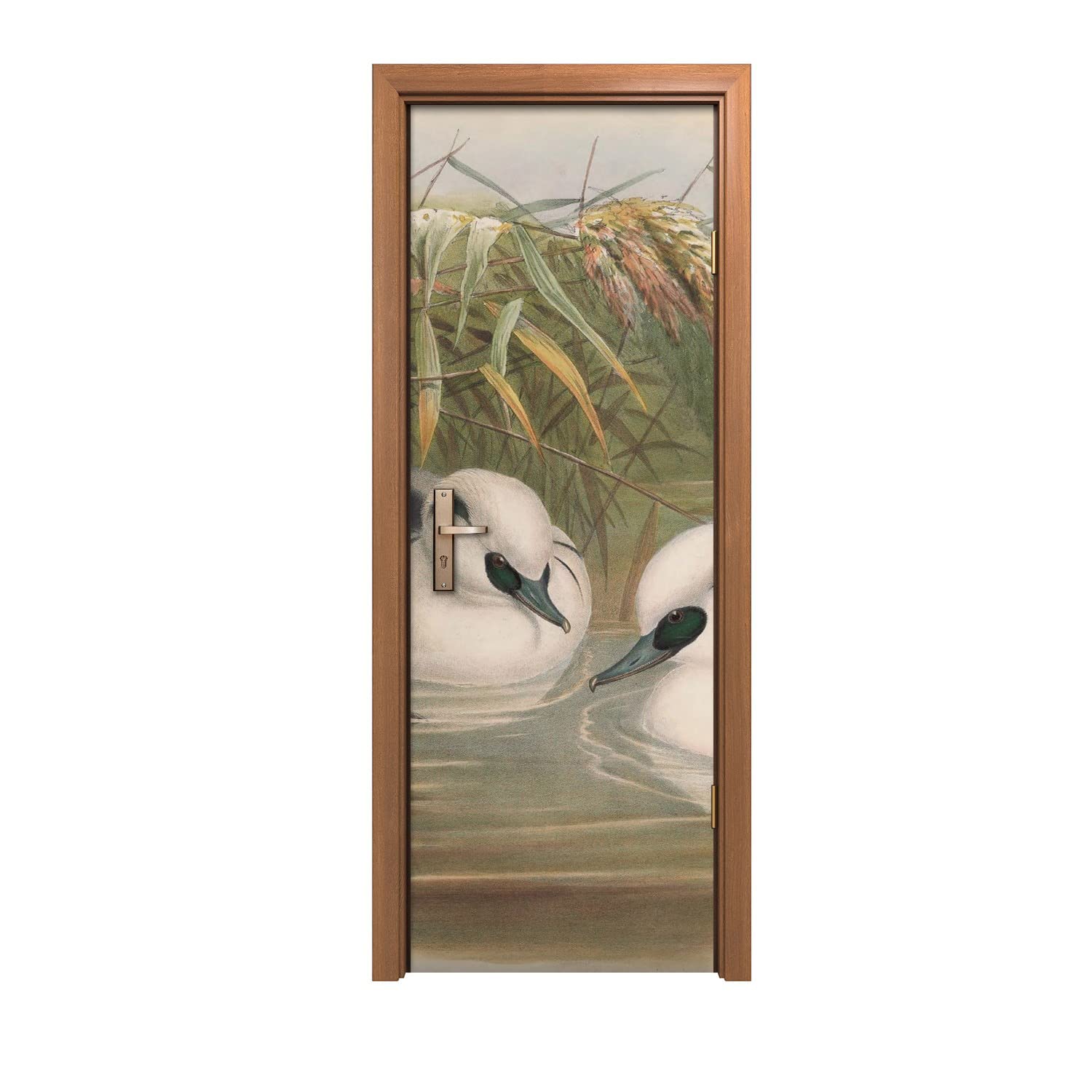 Autocollant de porte lavable et resistant 70x200cm decoration murale oiseaux