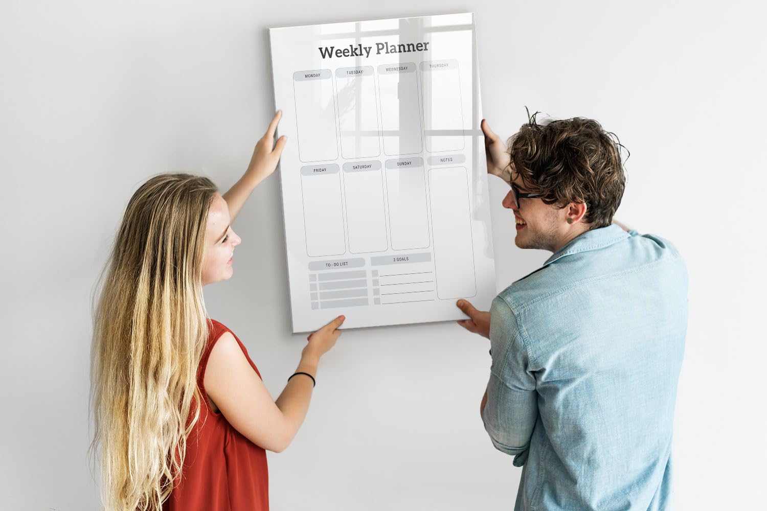 Pizarra de vidrio templado magnetizable | Con imanes poderosos, rotulador y borrador | Perfecta para organizar proyectos y notas de trabajo - 60x90 - Planificador semanal