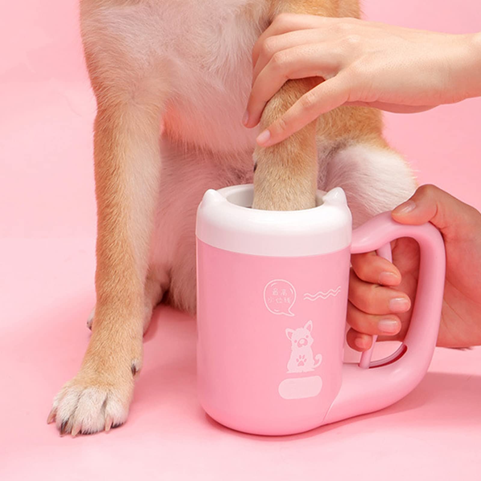 Limpiador de Patas para Perros, Cepillo for Lavar Patas de Perro, semiautomático, Giratorio 360°, Silicona Suave(Pink,S)