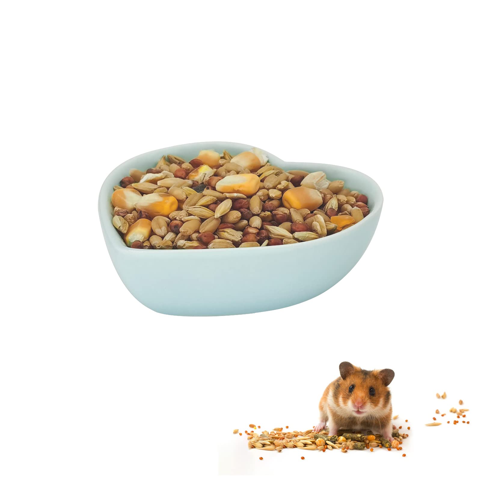 LuckyOpt Ceramic Hamster Food Bowl, 1.2oz Durable Heart Hamster Water Dish for Hamsters/Birds/Snakes/Turtle, Easy to Wash and Prevent Tipping (Blue,