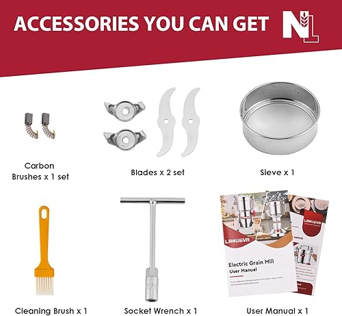 Miniatura 7 de LANUEVA Molinillo de granos molinillo de especias eléctrico de alta velocidad de 1058oz molinillo de harina de trigo de 1500 W para maíz seco arroz