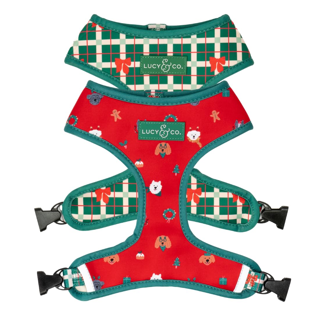 Lucy & Co. Cute Reversible Dog Harness Walking Halter - Best Designer Pet Harnesses for XS - XL Dogs - Padded Adjustable Vest for Easy Walking- Happy Howlidays - Seasonal - Large โ image 1