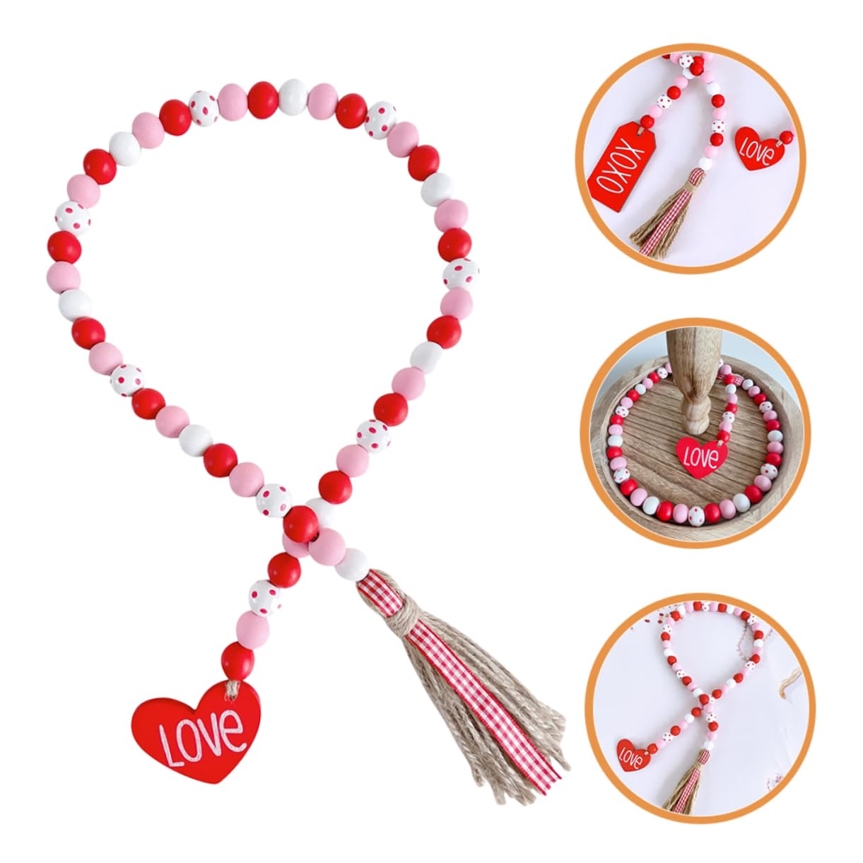 Ciieeo 4 Stück Holzperlen Zum Valentinstag Valentinstag- Bausatz Herz-anhänger Geburtstag Türdekoration Quastengirlande Armbänder Halskette Charme Glocke Lametta Reize Rot Hanfseil