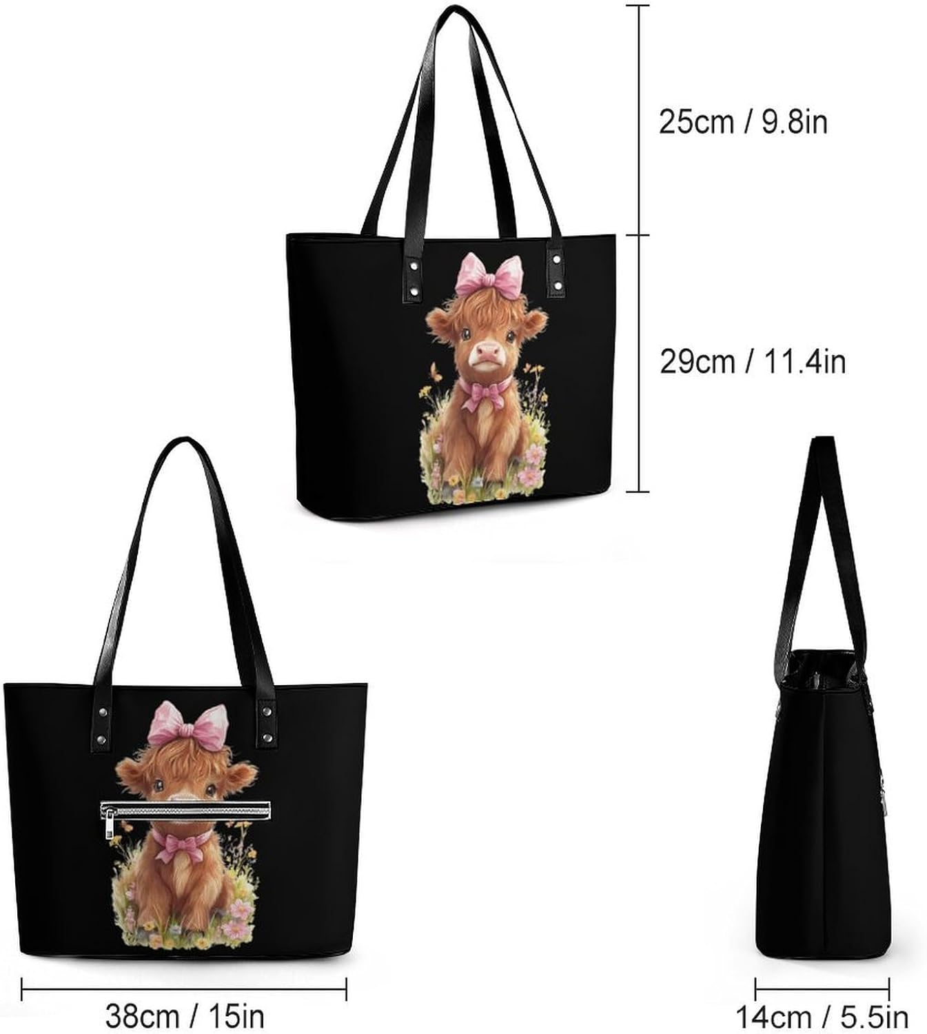 Cute Highland Cow Women's Satchel Handbags Tote Shoulder Bag Purses for Travel Shopping Work