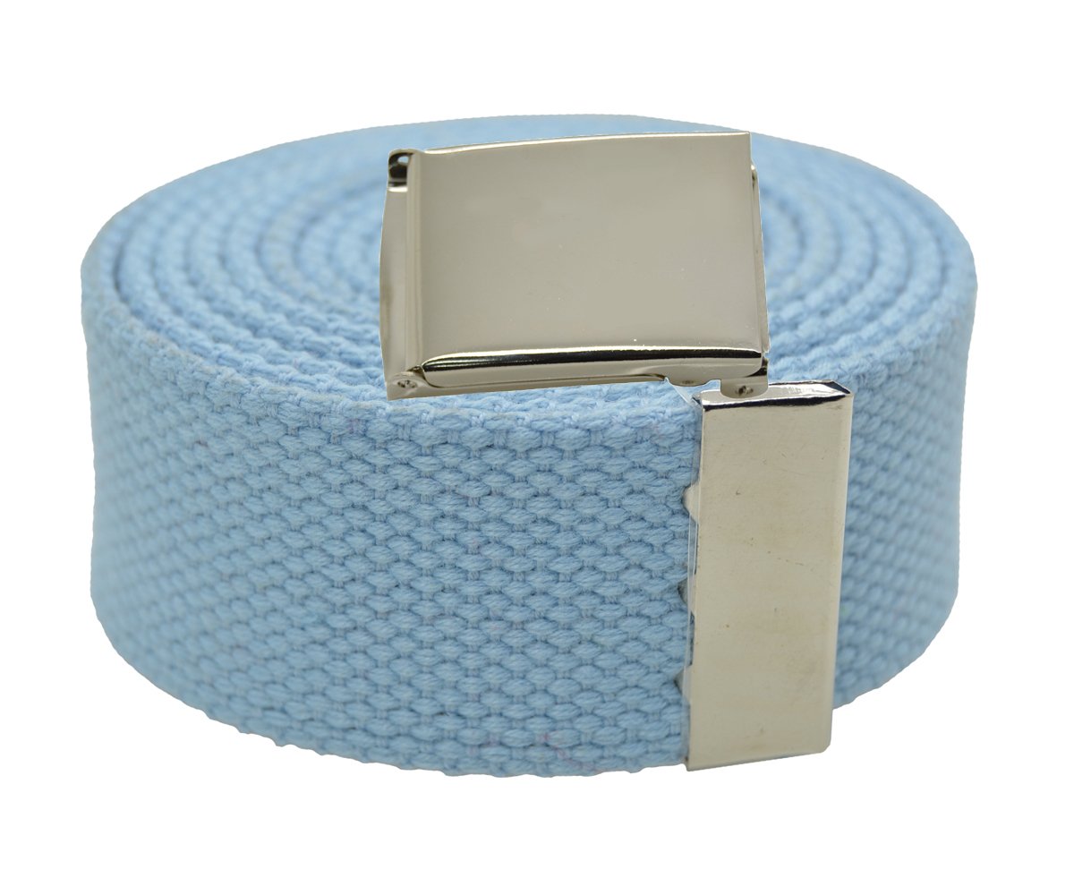 BodyJewelryOnline Plain Canvas Military Web Sky Blue Belt & Silver Flip Buckle 60 Inch
