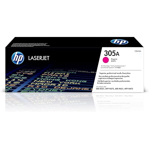 Original HP 305A Magenta Toner Cartridge | Works with HP LaserJet Pro 300 M351, HP LaserJet Pro 300 MFP M375, HP LaserJet Pro 400 M451, HP LaserJet Pro 400 MFP M475 Series | CE413A