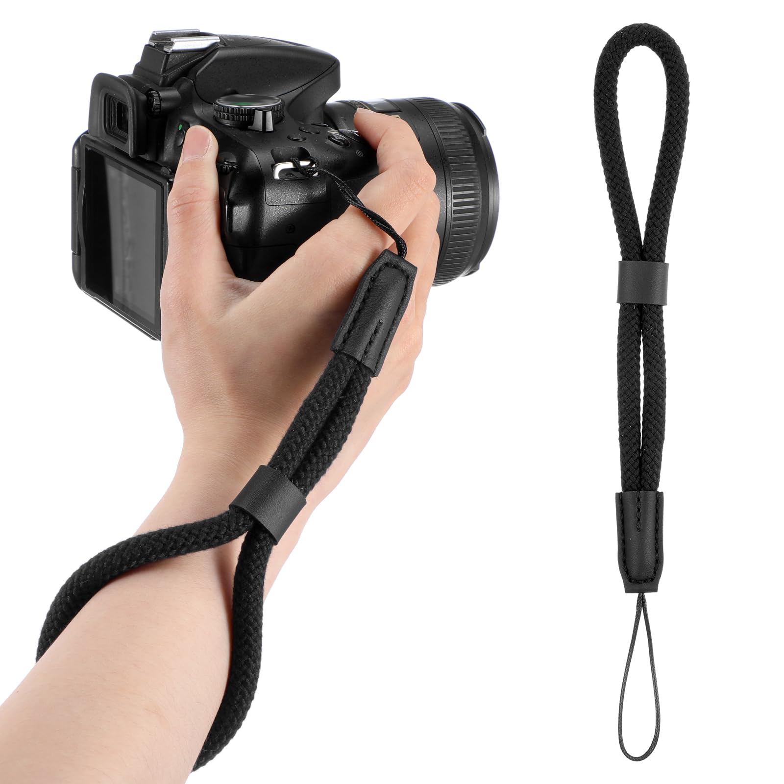 JIEYAO Kamera Handschlaufe, Verstellbare Nylon Kameragurt Robustes Kurz Lanyard Handgelenk Trageband Universal Handgelenkschlaufe Paracord Zubehör für Taschenlampe Handy Schlüssel USB-Stick (Schwarz)