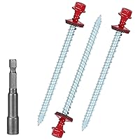 Vista 25 de Tornillos para techos de metal de 10 x 2 pulgadas, tornillo para techo de chapa metálica con cabeza hexagonal con arandela EPDM para techos