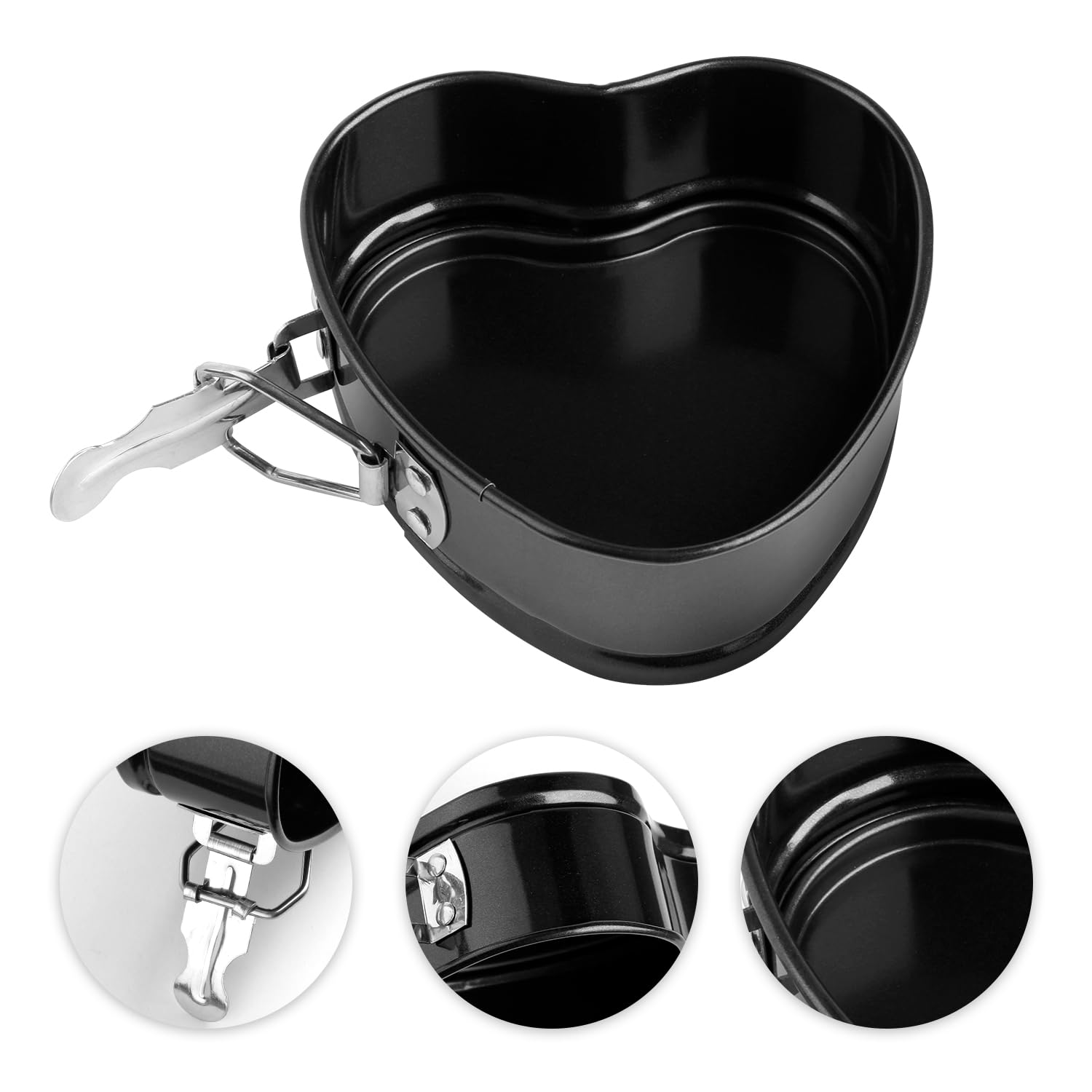 Luckious 4-Inch Heart-Shaped Springform Cake Pan, Non-Stick Carbon Steel Chiffon Cake Mold with Removable Bottom - Image 3