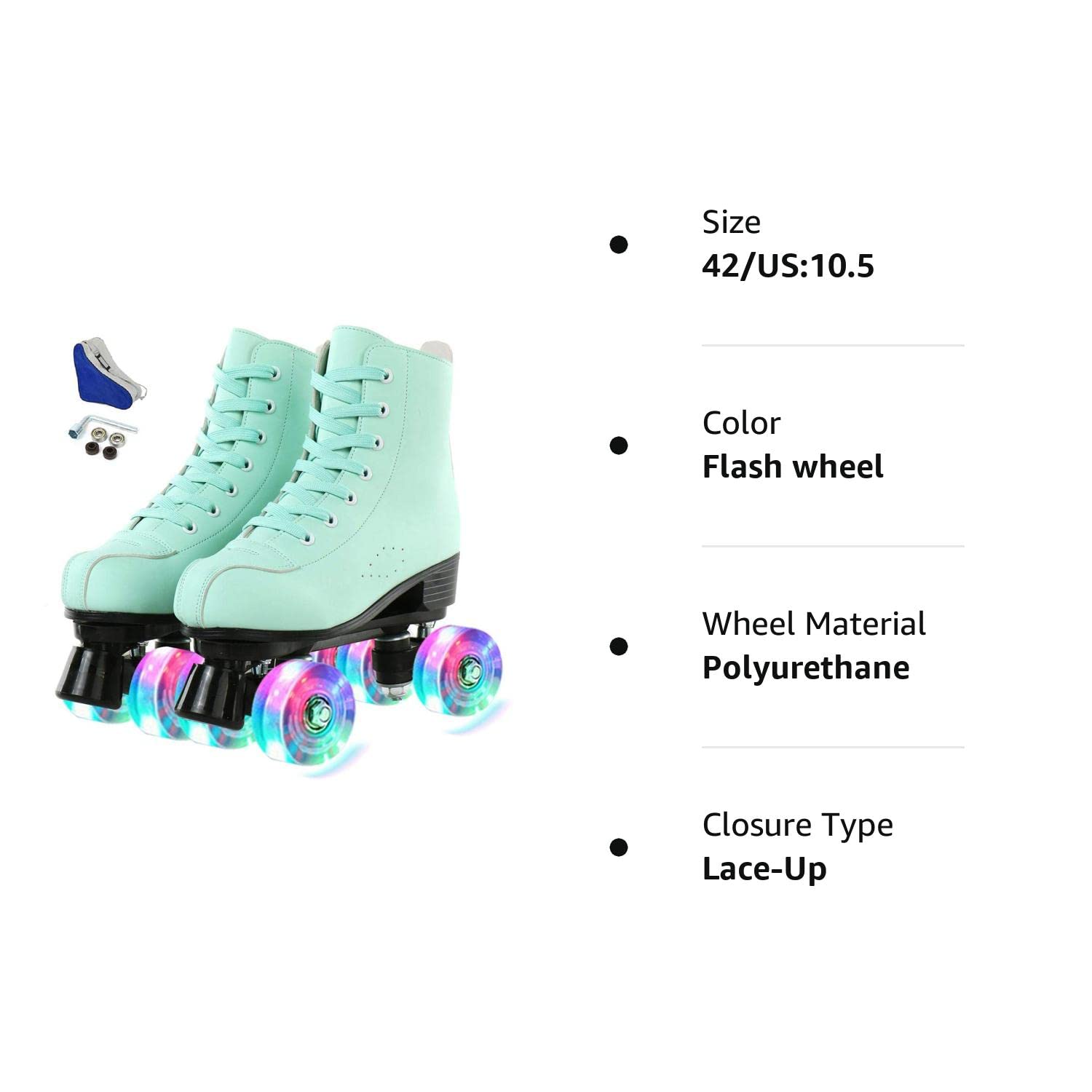 Roller Skates for Women, Outdoor High Top Leather Street Women Skates, Adjustable Indoor Double Row Skates for Beginner Adults Men Girls Unisex with Carry Bag (Flash Wheel,40/US:9)