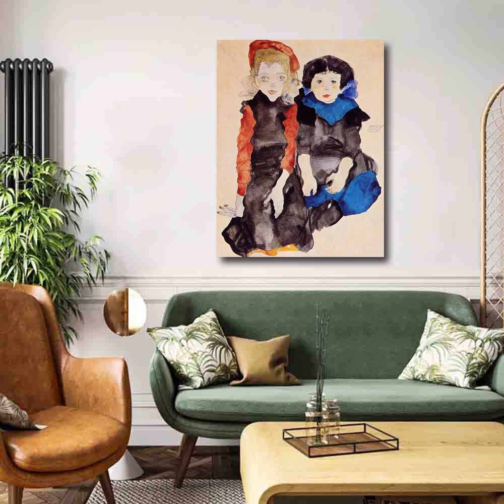 Amazon.co.jp: エゴン・シーレ-Two Little Girls キャンバス絵画