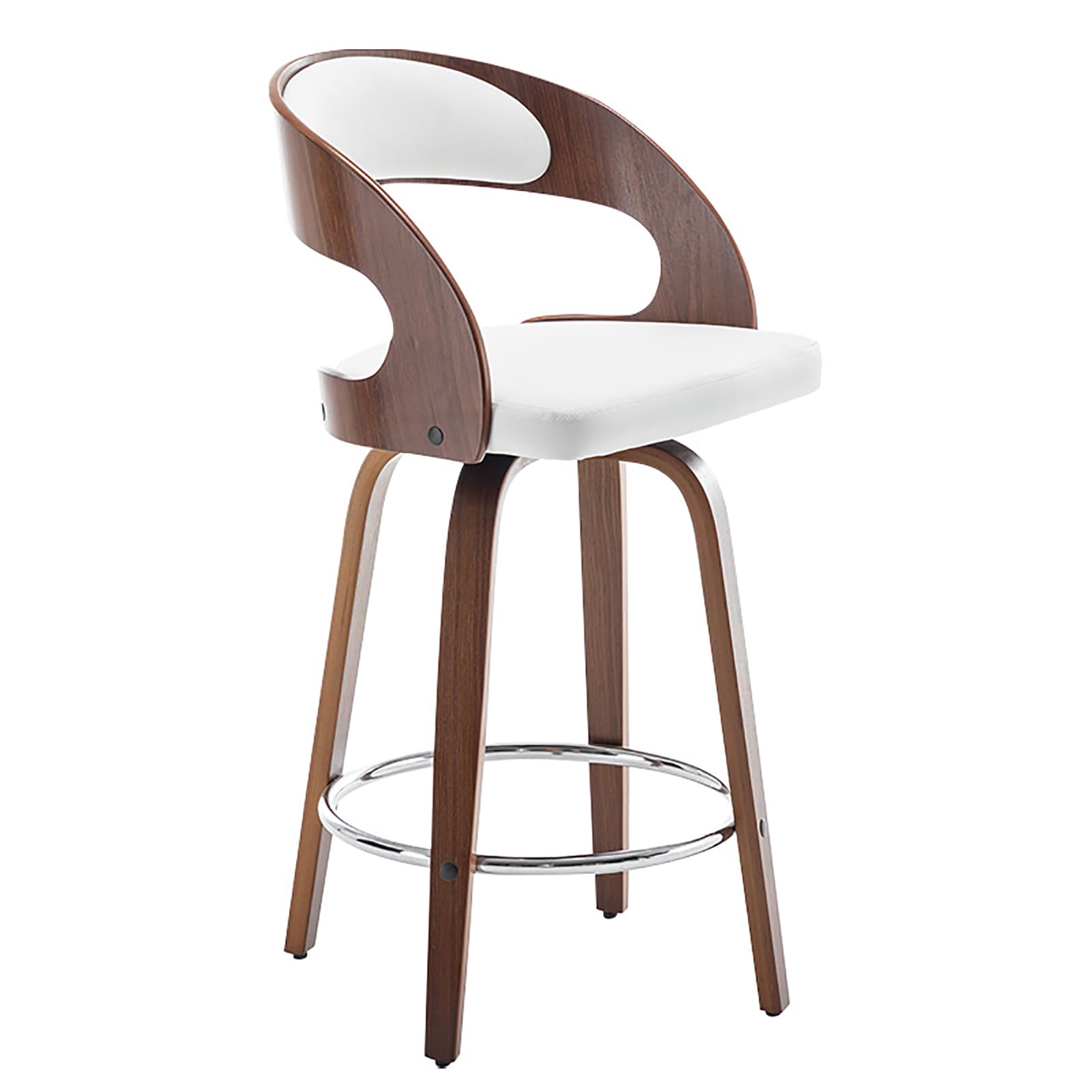 Chaise de bar pivotante en bois et similicuir du milieu du siècle pour îlot de cuisine
