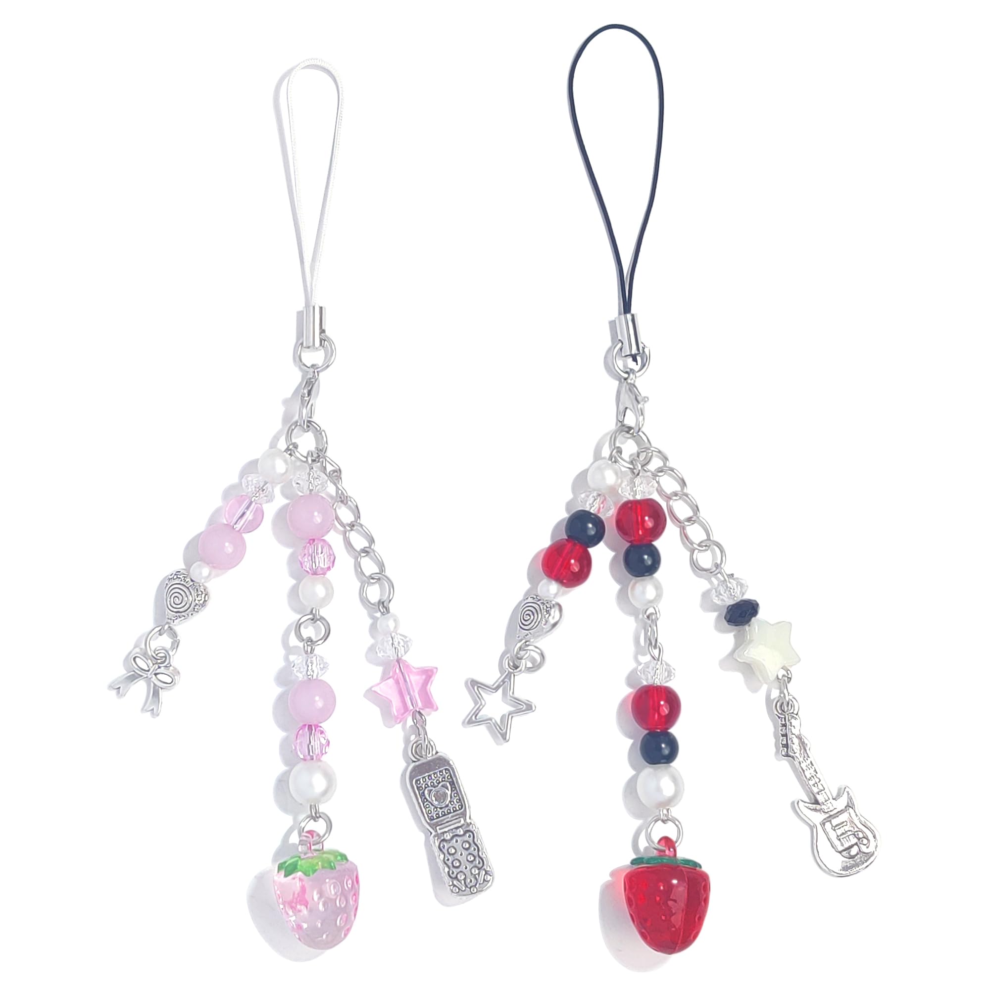 Homvog 1-4PCS Cute Phone Charms Aesthetic Y2K Cell Phone Charms Strap Pink Strawberry Butterfly Star Phone Charm Y2K Accessories for Phone Bag Keychain Airpods Camera Pendants Decor, metals