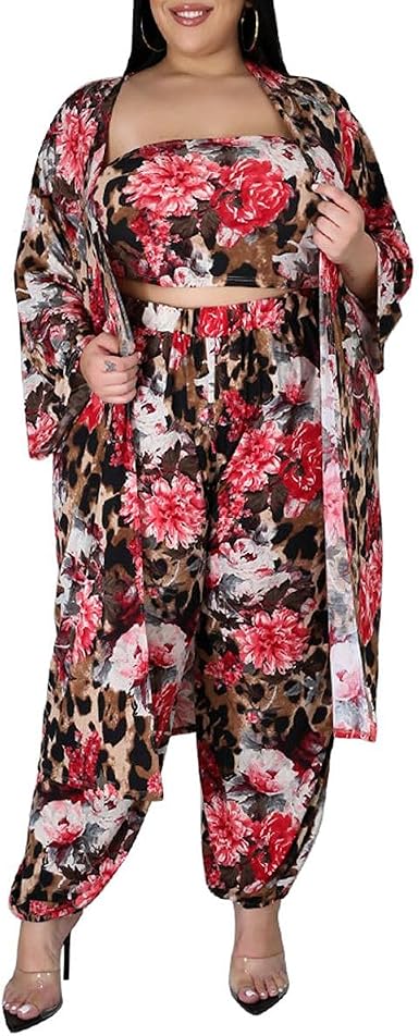 Amazon.com: Trajes de 3 piezas para mujer, talla grande, estampado floral,  kimono : Ropa, Zapatos y Joyería