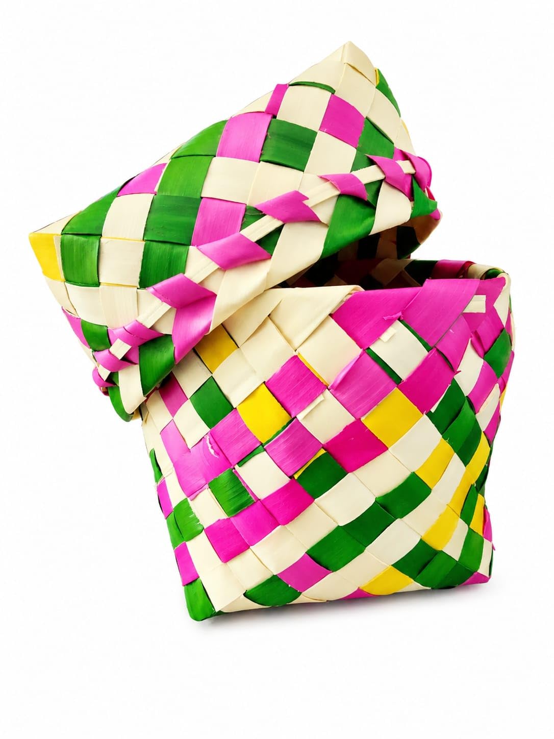Handmade Palm Leaf Sweet Box 14 cm x 13 cm, Multicolor-image-13