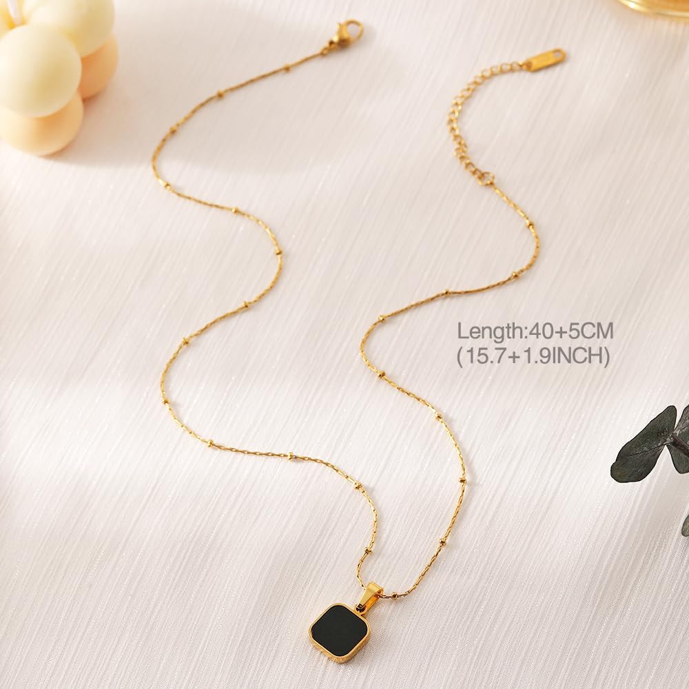 Black Square Pendant Necklace For Women 18K Gold Plated Titanium Steel Necklaces Ceramics Gold Chains Dainty Chokers - Image 6