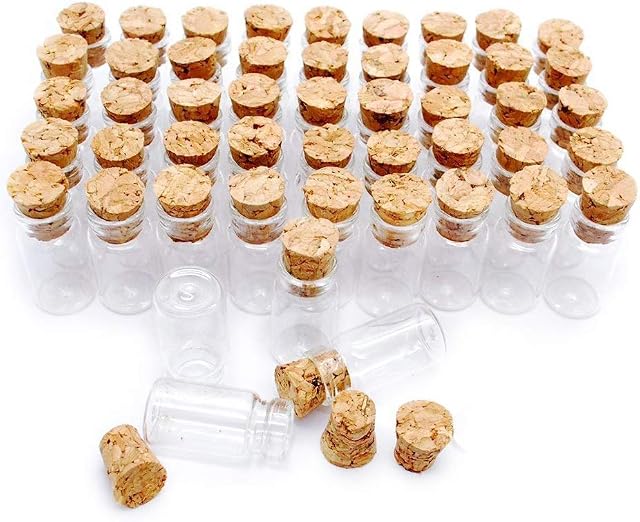 Danmu Art 50pcs 1ml 11mm x 22mm Mini Tiny Glass Bottles Jars with Cork Stoppers