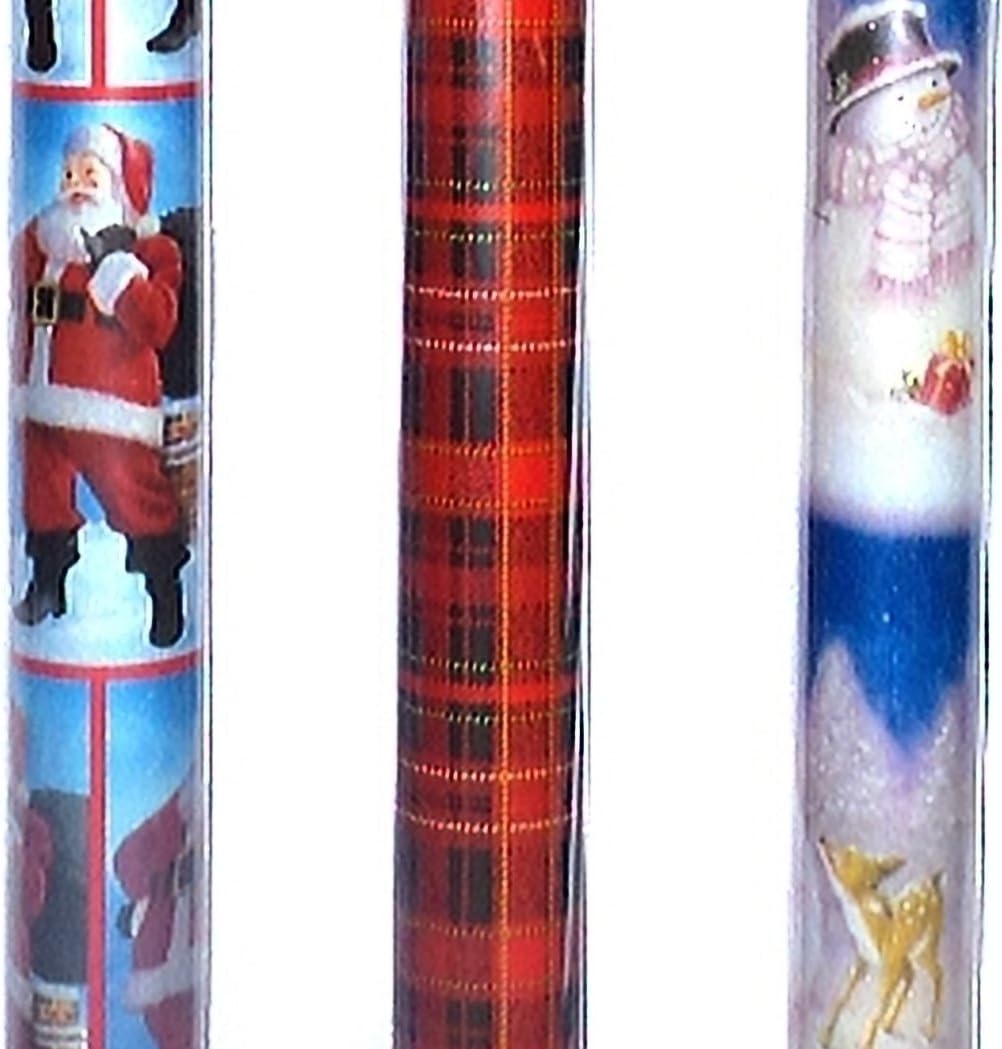 40 in X 18 Ft Christmas Wrapping Paper Total 180 SQ FT. 3 Roll Set Bundle Christmas Red, Blue Classic Plaid, Santa Claus, Snowman with Reindeer Gift Wrap Wrapping Paper