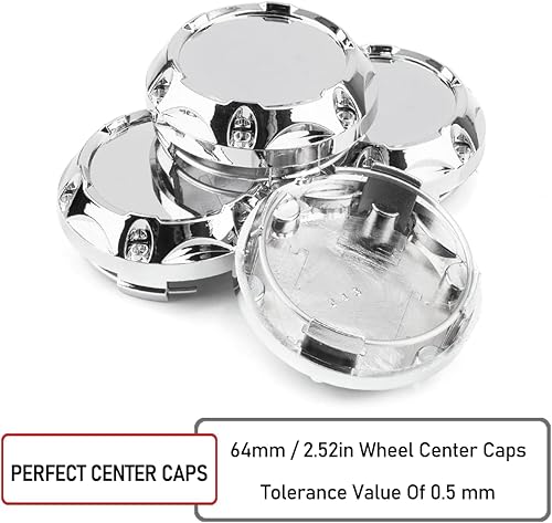 Miniatura 6 de Juego de 4 tapas centrales de rueda de 2.52 pulgadas (2.520 in)2.244 in (2.2 pulgadas), base plateada para llantas #C-243 Mk5