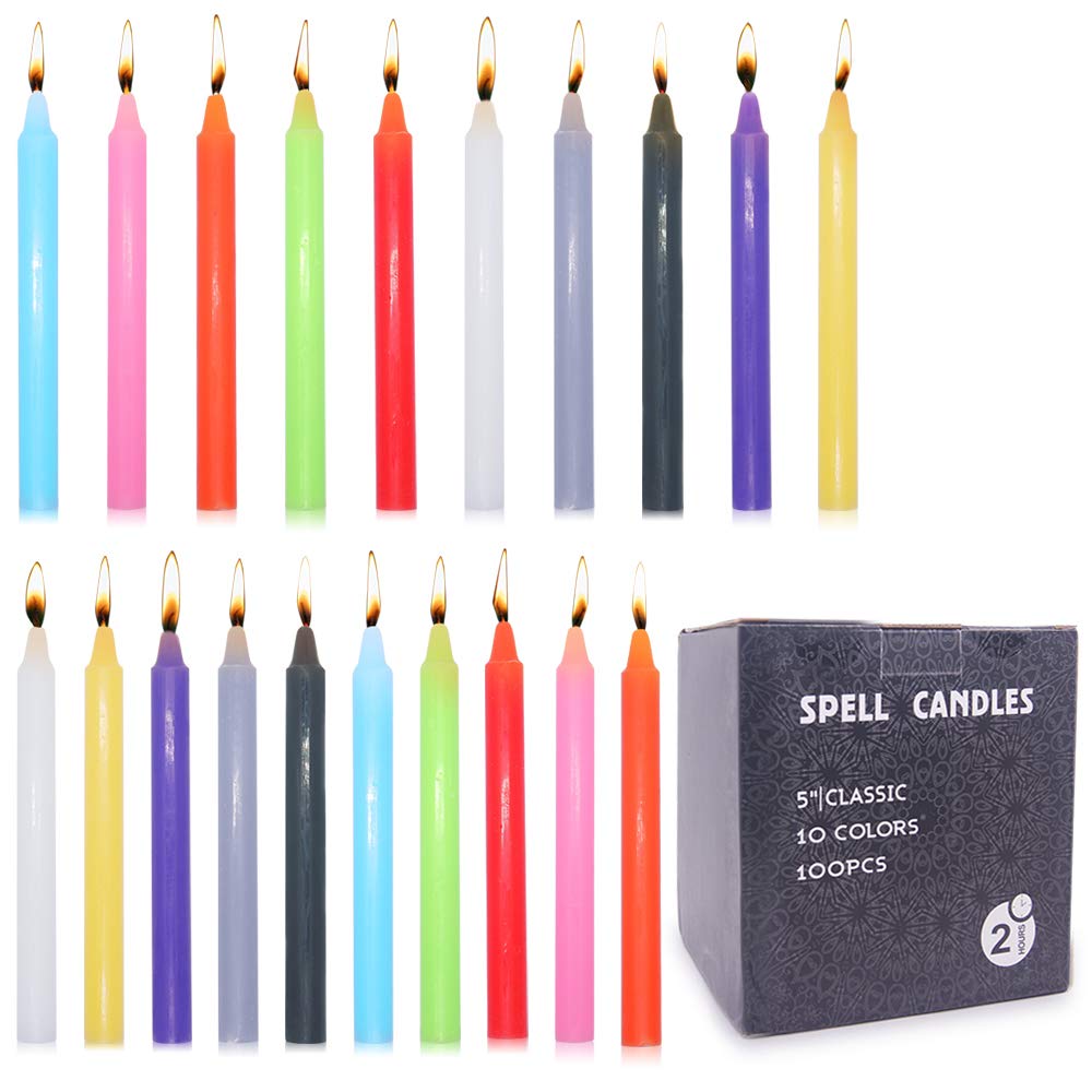 Laskey 1/2 Inch Diameter x 5 Inch Tall Unscented Assorted Colors Mini Chime Spell Taper Candles, Set of 100