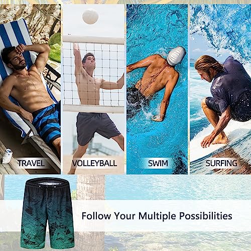 Ft Fenteng Mens Swim Trunks For Men, Gradient Green Tropical Leaf Mens Board Shorts Swimwear Bathing Suit With Mesh Lining thumb #6