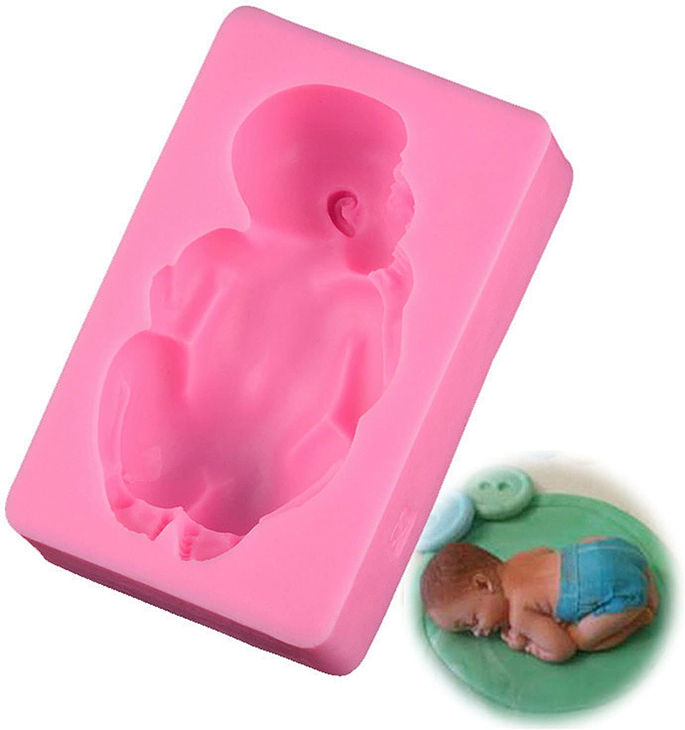 Molde Silicona Pastel Bebé Durmiente Molde Tarta Ángel Silicona 3D Bebé Decoración Pasteles Moldes Para Baby Shower Decoración Pasteles Topper Con Forma Bebé Para Decoración Ponquecitos (Rosa)