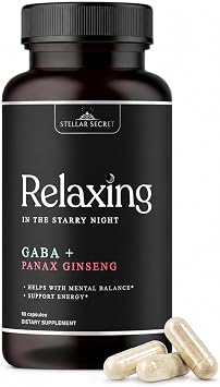 Relaxing Calm Energy Capsules, GABA, Korean Panax Ginseng, L-Theanine & Lemon Balm, Daytime Calm Focus & Stress Support, 60 Vegetarian Capsules