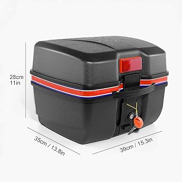 Motorcycle Storage Box, 28L Rectangular Motorcycle Top Box,Scooter Topcase Shad,backrest and Quick Release,with Universal Mounting Parts,for Scooters, Motorcycles,mopeds (Red One Size)