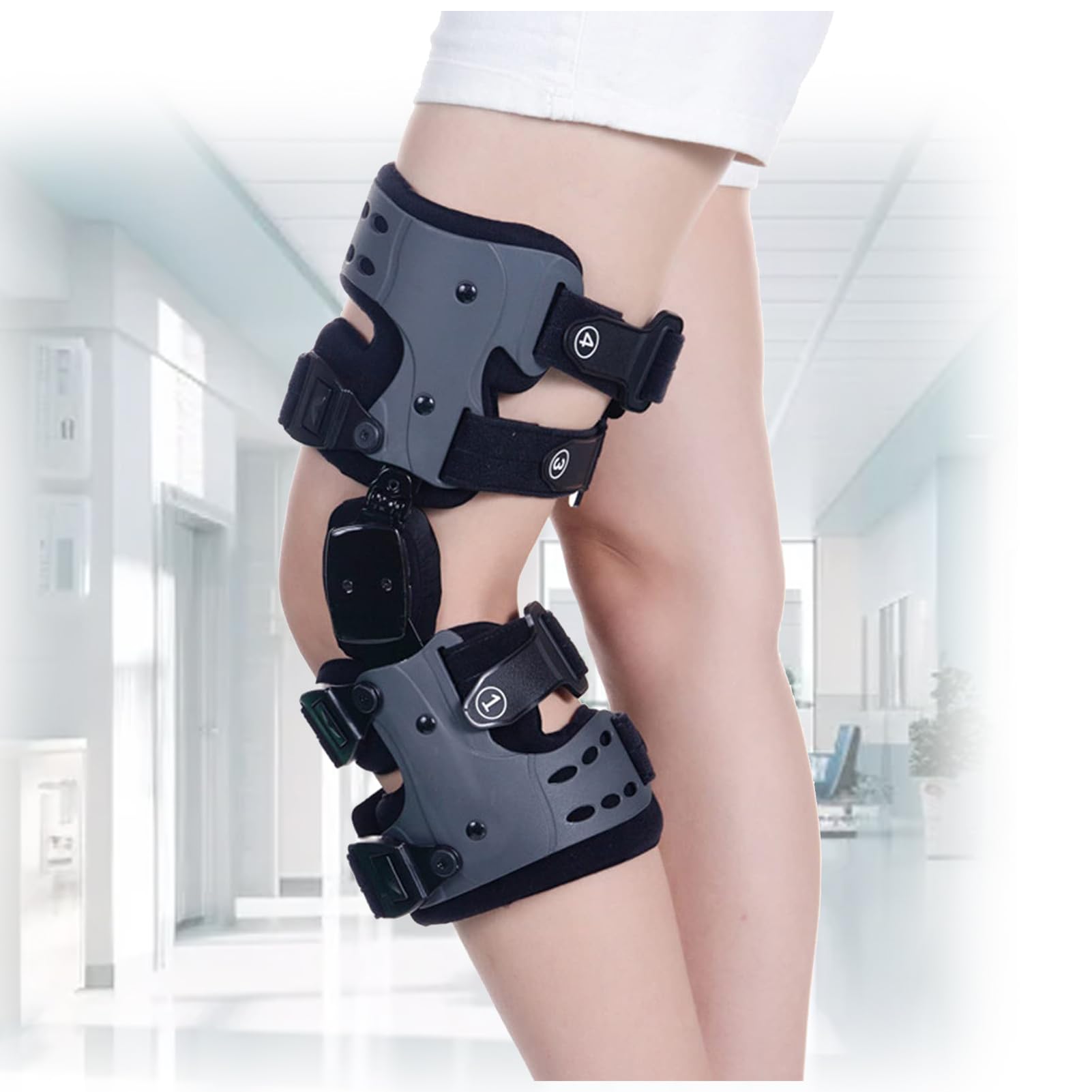 Rodillera Unloader para osteoartritis y alivio del dolor de artritis, soporte lateral medial para dolor de hueso sobre hueso, diseño ajustable con bisagras para hombres y mujeres