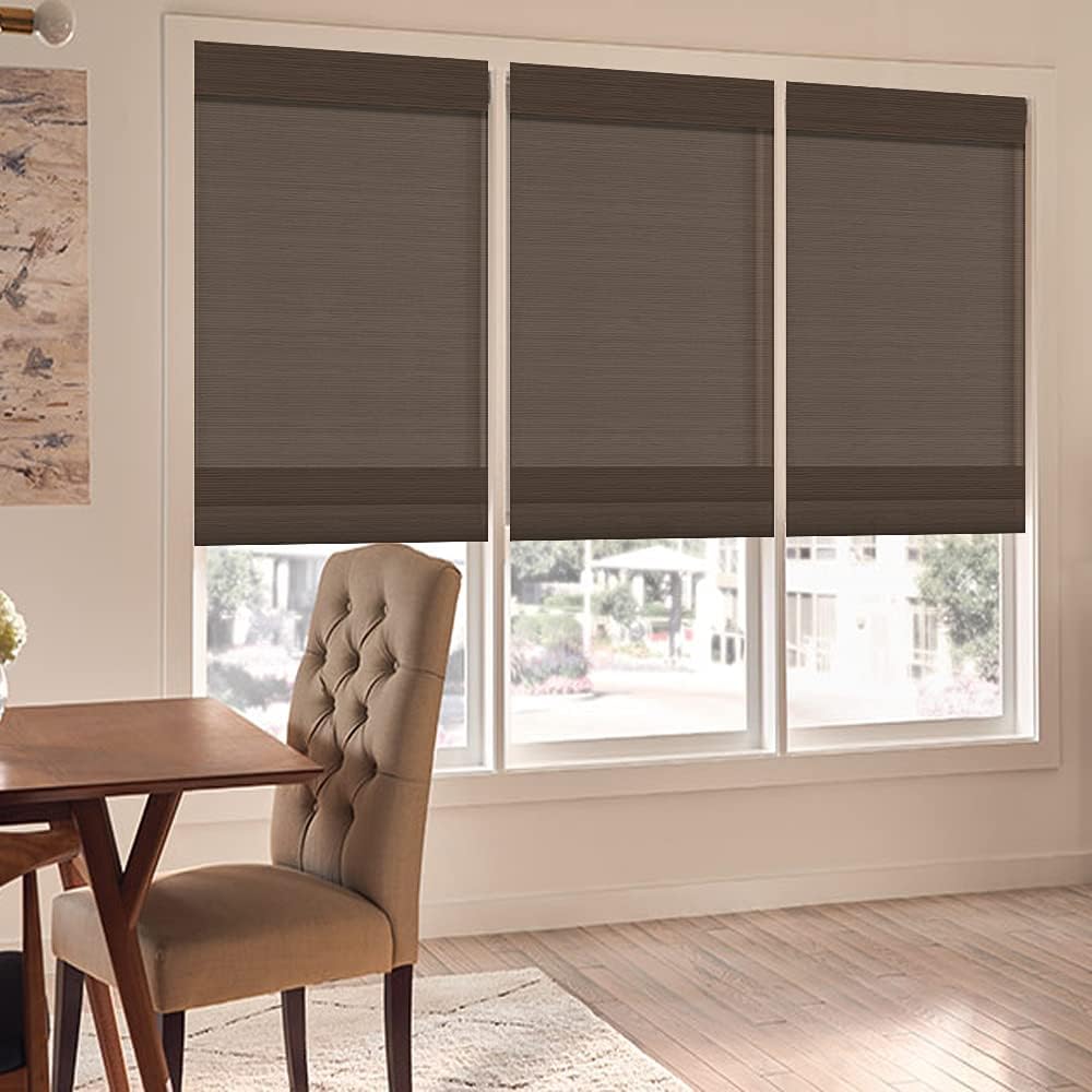 LETAU No Drill No Tools Wood Cordless Roman Shades Blinds, Bamboo Light Filtering Window Blinds for Outdoor Home, Garden, Patio, Cabana, Porch, Gazebo, Pattern 9