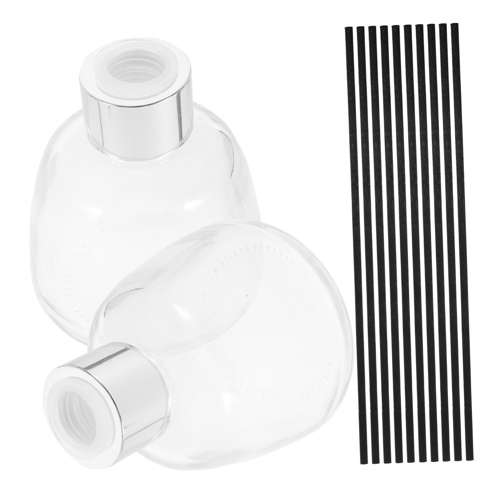 Botella Difusora De Perfume 100ml Transparente De Vidrio, Juego con 2 Frascos y 10 Varillas Negras De 16cm, Difusor De Aceites Esenciales para Aromaterapia Casa, Set Completo
