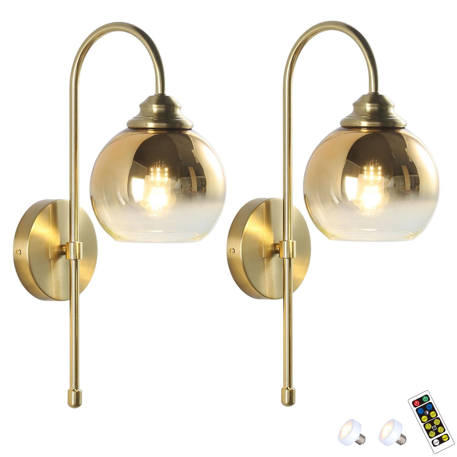 FZQSXAZU Battery Operated Wall Sconce Set of 2 Modern Antique Brass s Lamp Cordless Retro Vani Light Fixtures for Bedroom & Bathroom (d-2 Two-Color)