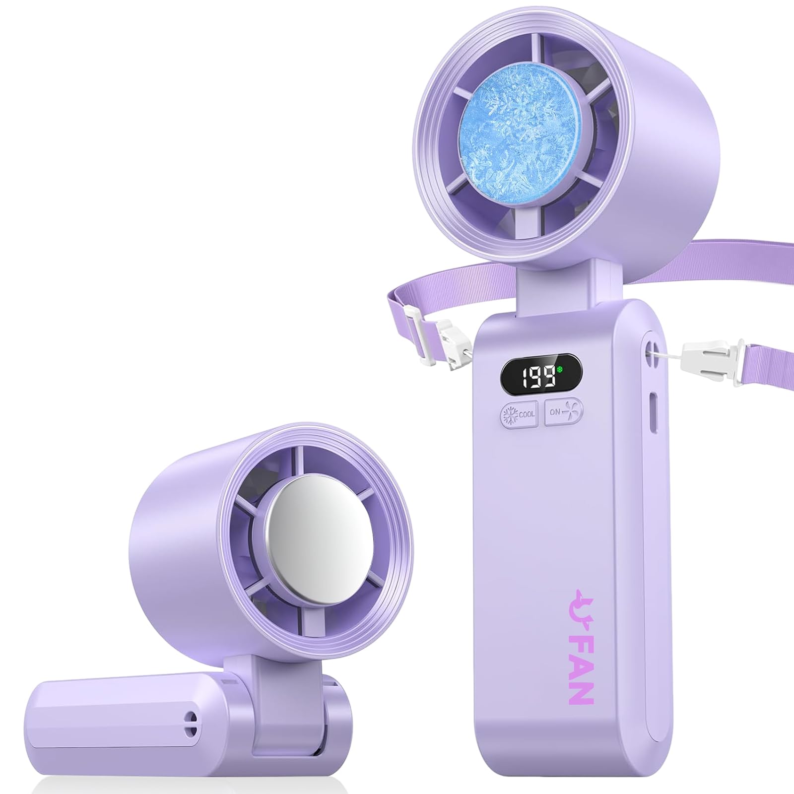 Alutoria Mini Ventilador de Mano, Función de refrigeración, Turbo Ajustable de 1-199 Velocidad, Pantalla LED, Ventilador de Cuello Pequeño Plegable USB para Camping,Viajes,Hogar,Oficina (Blanco) — view 9