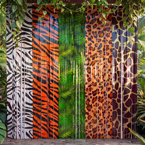 Image of Tiamon 2 Pack Safari Party Decorations 3.3 x 6.6 Ft Foil Fringe Curtains Backdrop Jungle Animals Tinsel Streamers Photo Booth for Wild Baby Shower Birthday Party Supplies