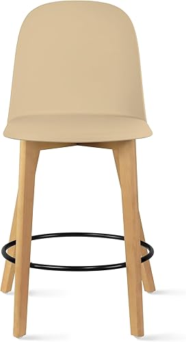 Miniatura 5 de 2xhome Juego de 2 taburetes de bar de altura de mostrador | Asiento de plástico moldeado moderno de mediados de siglo | Patas de madera maciza con